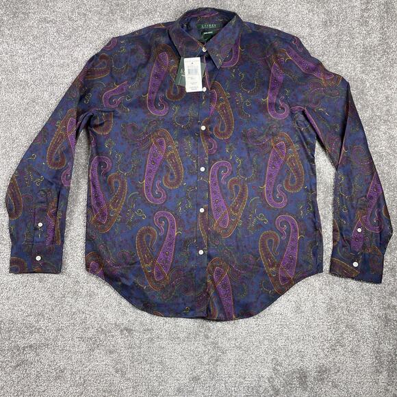 Lauren Ralph Lauren Button Up Blouse Womens Large Paisley Non Iron NWT - Picture 2 of 15
